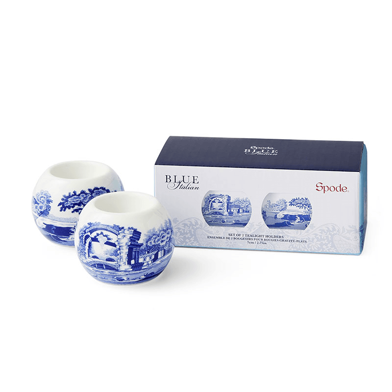 Blue Italian Set of 2 Tealight Holders, Blue
