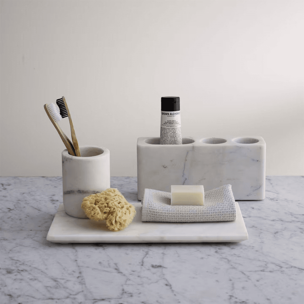 Marble Toothbrush Tumbler, White