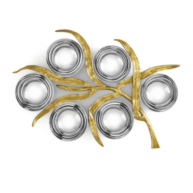 Palm 6 Compartment Serving Plate, Gold