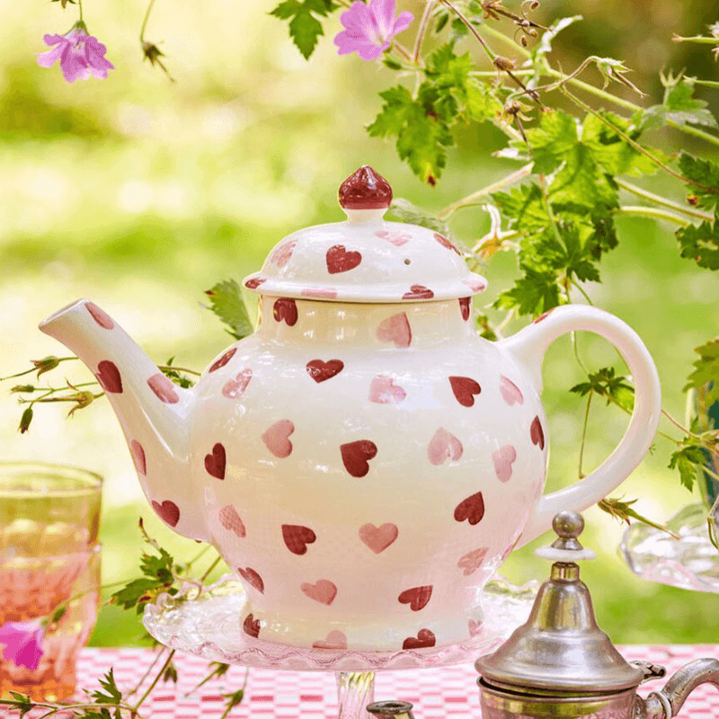 Pink Hearts Teapot, Cream