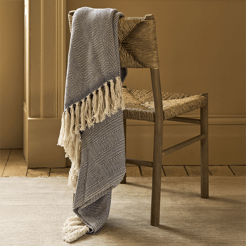 AlvingtonHerringbone Throw, Steel Blue