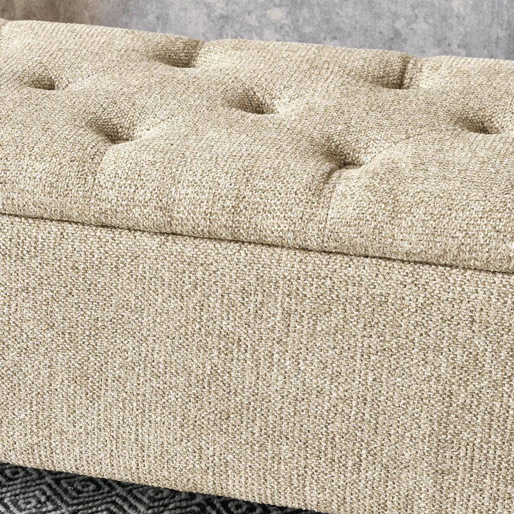Else Textured Buttoned Storage Ottoman, Mocha Marl Chenille