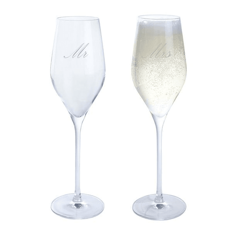 Mr & Mrs Wine & Bar Set of Two Flutes, Clear