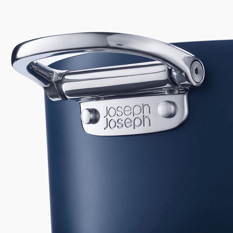 Space Folding Handle Ceramic Non-Stick Cookware Set, Midnight Blue