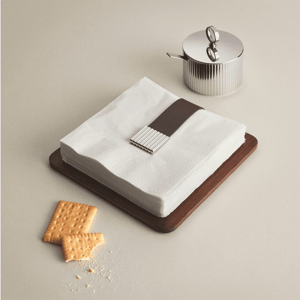 Bernadotte Napkin Holder, Stainless Steel & Smoked Oak