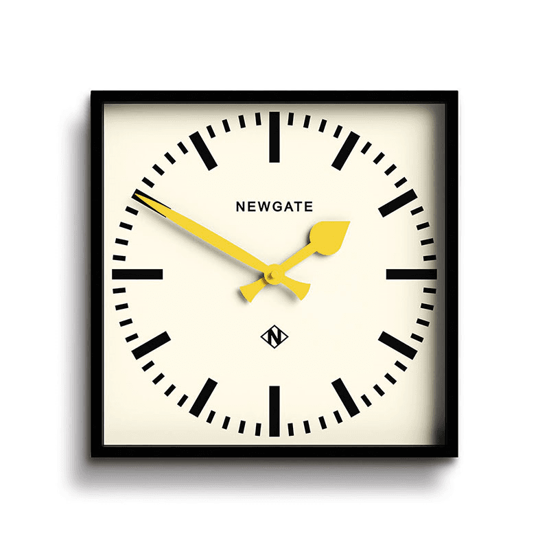 Number Five Wall Clock with Yellow Hands, Black