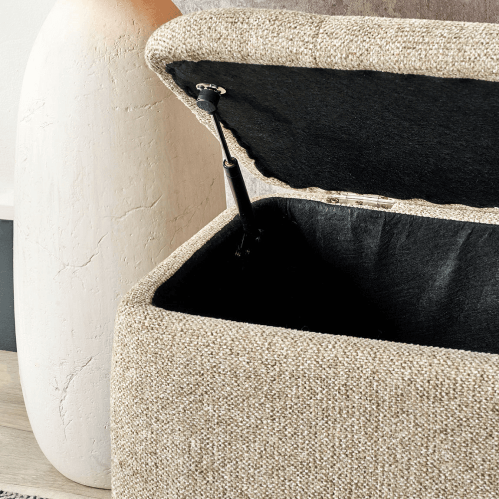 Else Textured Buttoned Storage Ottoman, Mocha Marl Chenille