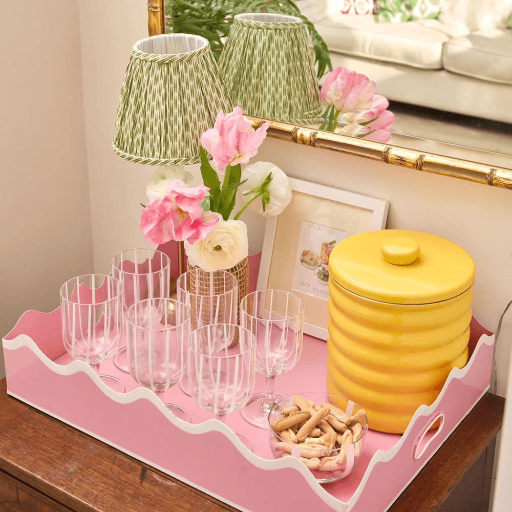 Striped Set of 6 Glasses, White