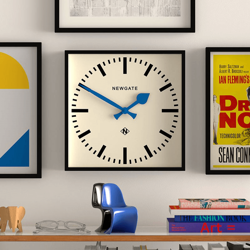 Number Five Wall Clock with Blue Hands, Black