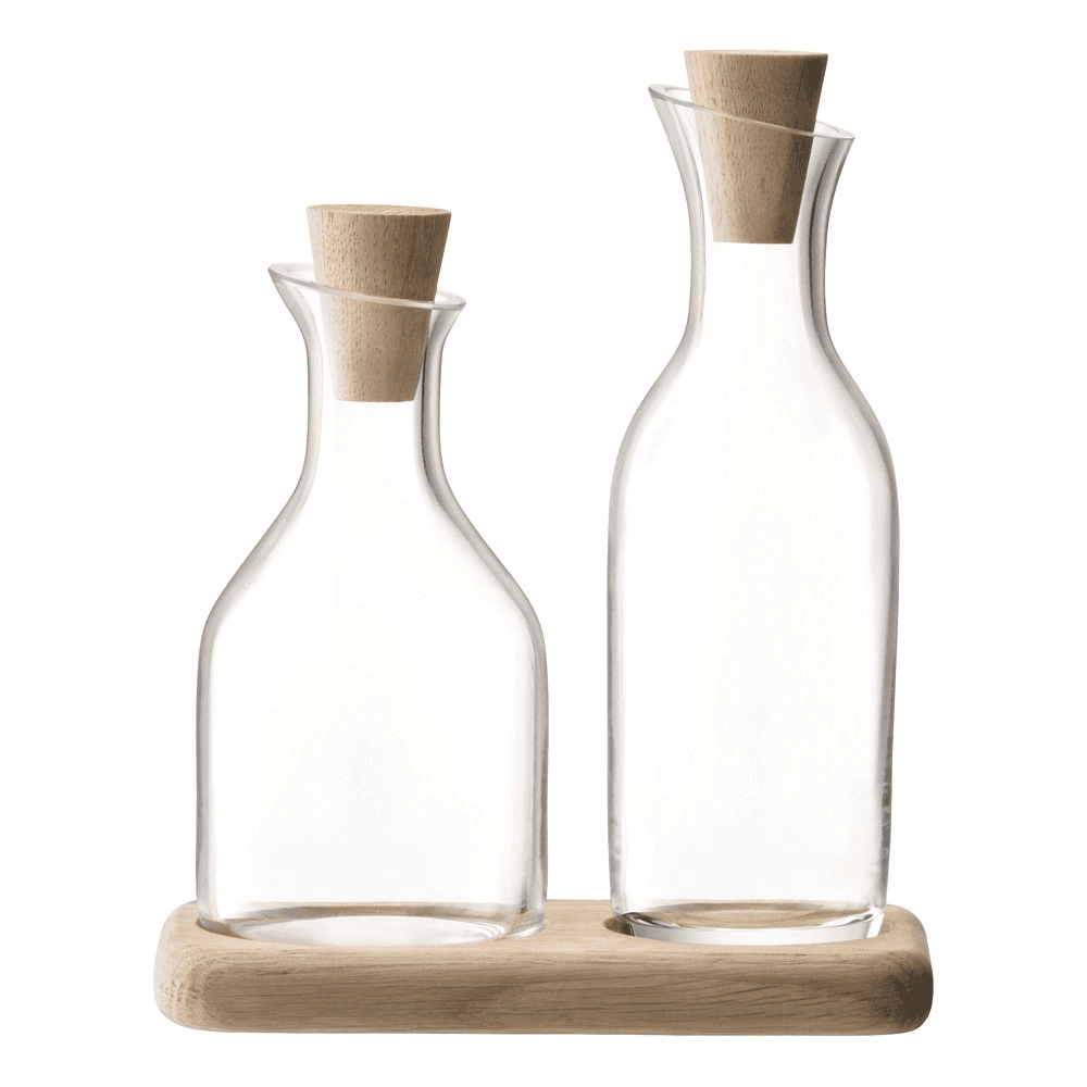 Serve Oil and Vinegar Set and Oak Base