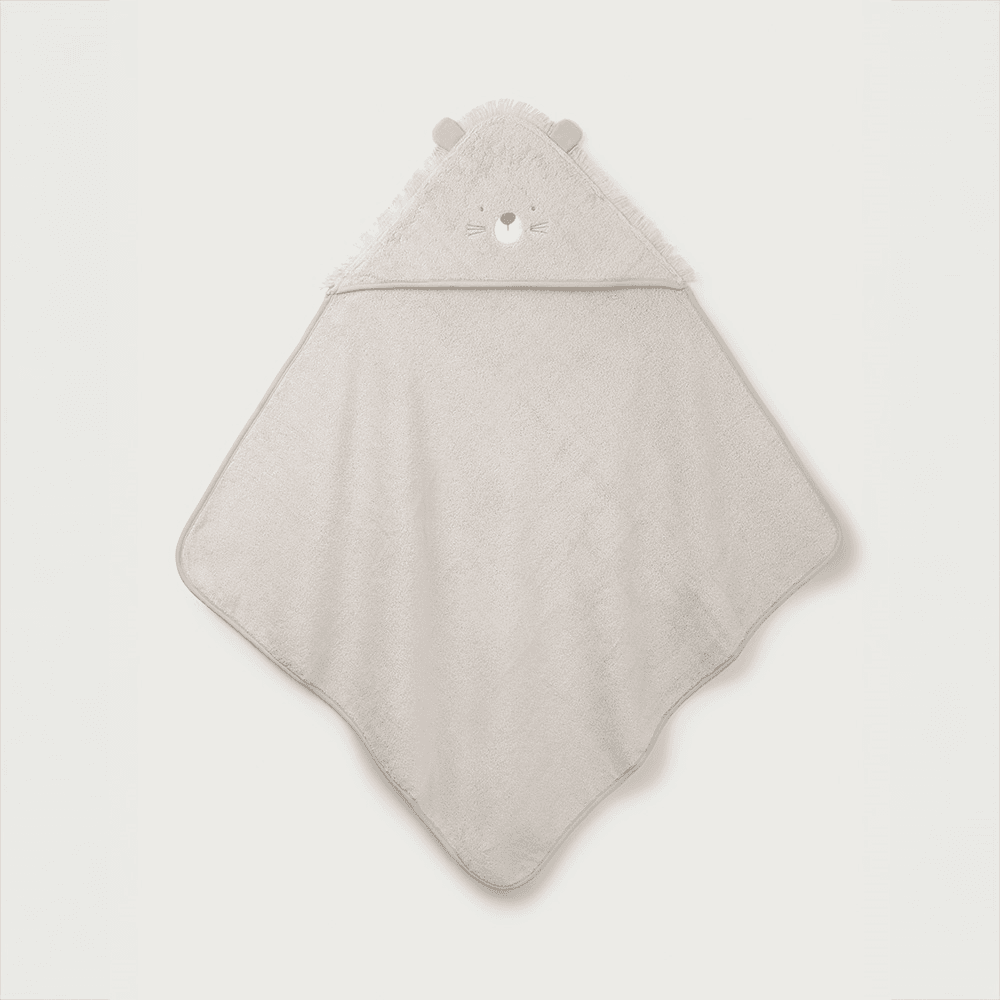 Organic Cotton Lion Hooded Towel, Pebble