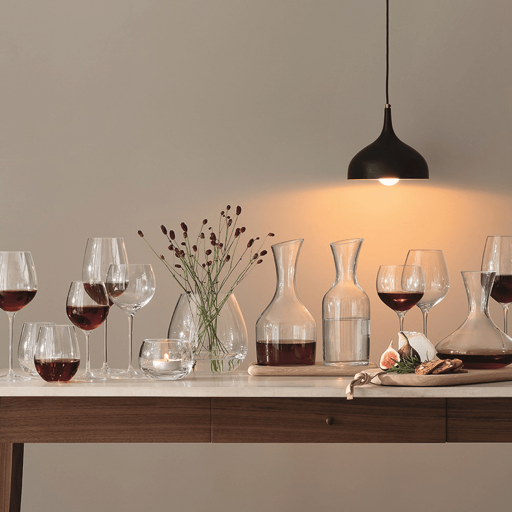 Wine Carafe Set, Clear Glass with Oak Base