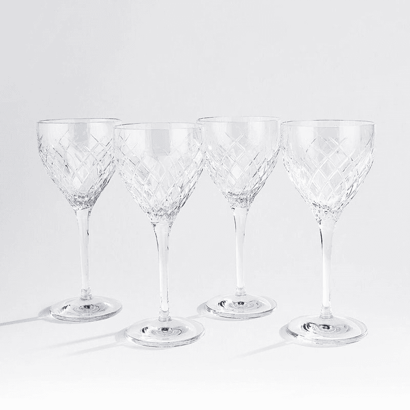 Barwell Set of 4 Cut Crystal Red Wine Glasses, Clear