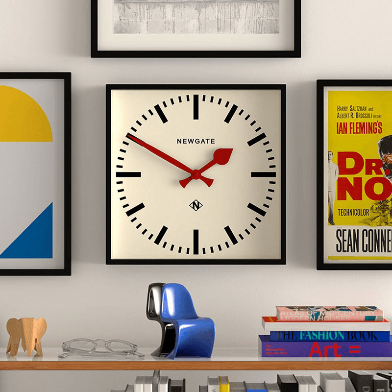 Number Five Wall Clock with Red Hands, Black
