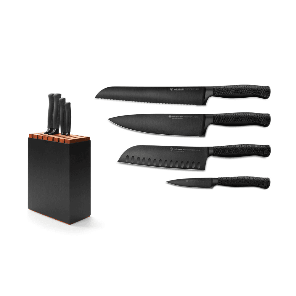 Performer 5-Piece Knife Block Set with Santoku, Black