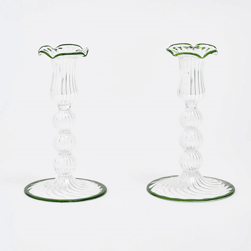 Rimmed Pompom Set of 2 Candlesticks
