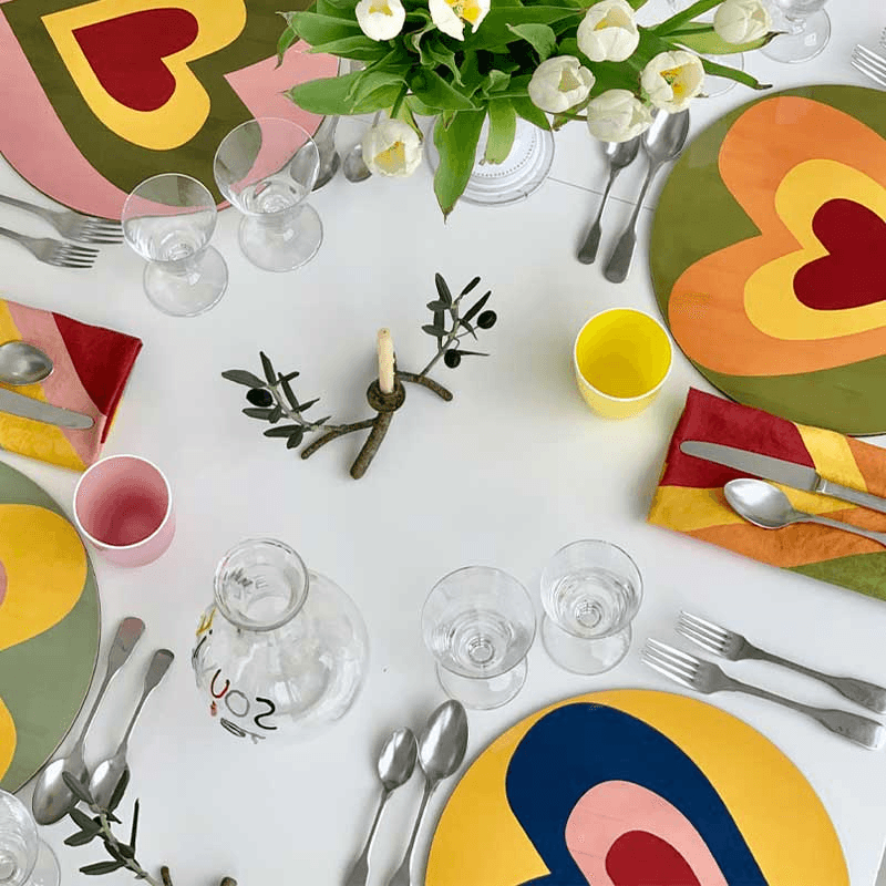 Heart Set of 6 Round Assorted Placemats, Multi