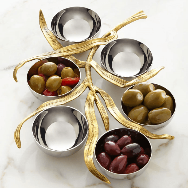 Palm 6 Compartment Serving Plate, Gold