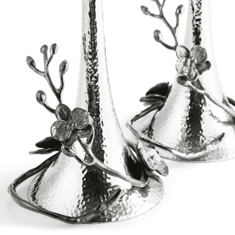 Black Orchid Set of 2 Candle Holders, Black