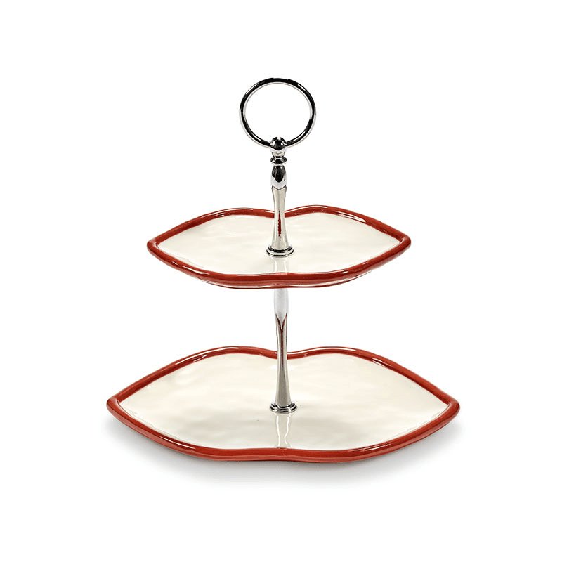 Les Objets Mouleversants by Wouters&Hend Lips Two Tier Cake Stand, Red & White