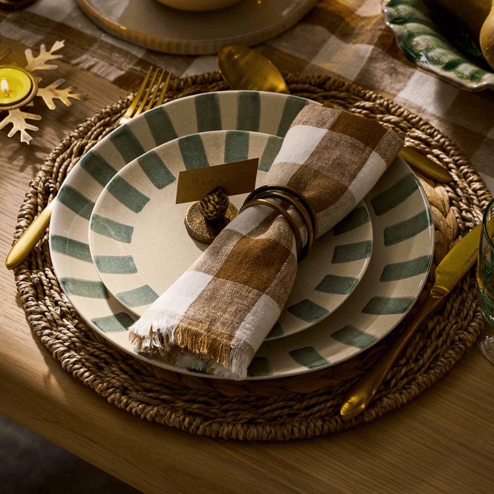 Cranwell Stripe Edge Dinner Plate, Fern