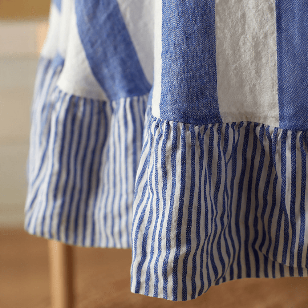 Cora Stripe Round Tablecloth, Cobalt