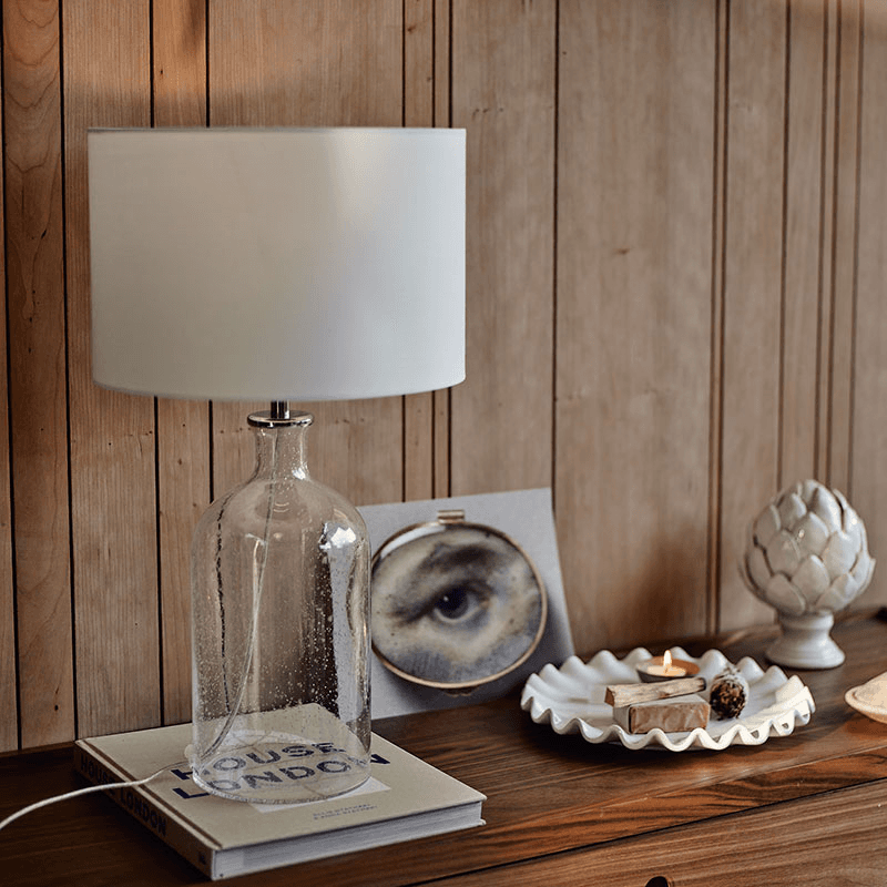Glass Table Lamp, Clear With Grey Shade