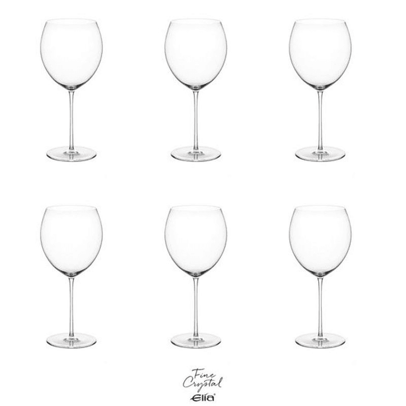 Liana Set of 6 Crystal Red Wine Glasses, Clear