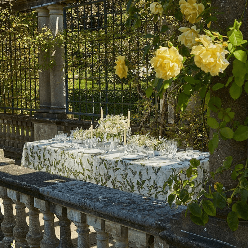Lilly of the Valley Muguet' Linen Tablecloth, White