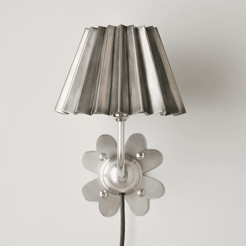 Clover Plug In Wall Light, Brushed Silver