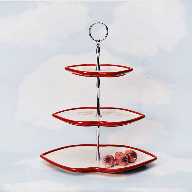 Les Objets Mouleversants by Wouters&Hend Lips Three Tier Cake Stand, Red & White