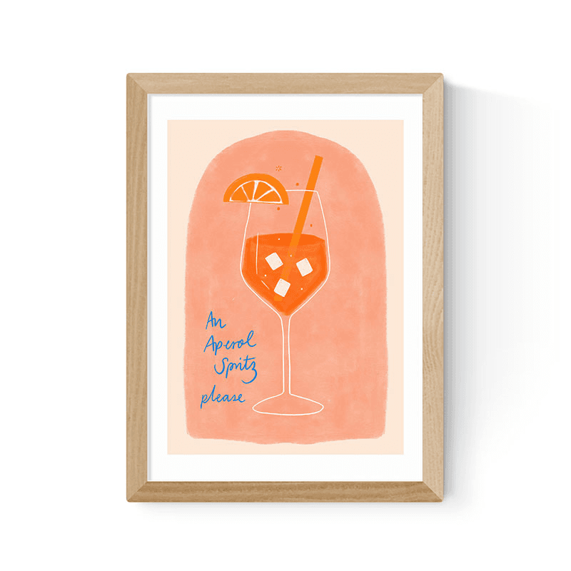 Emmy Lupin Studio Aperol Print, Oak Frame