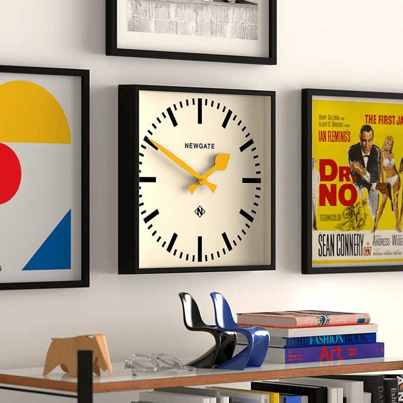 Number Five Wall Clock with Yellow Hands, Black
