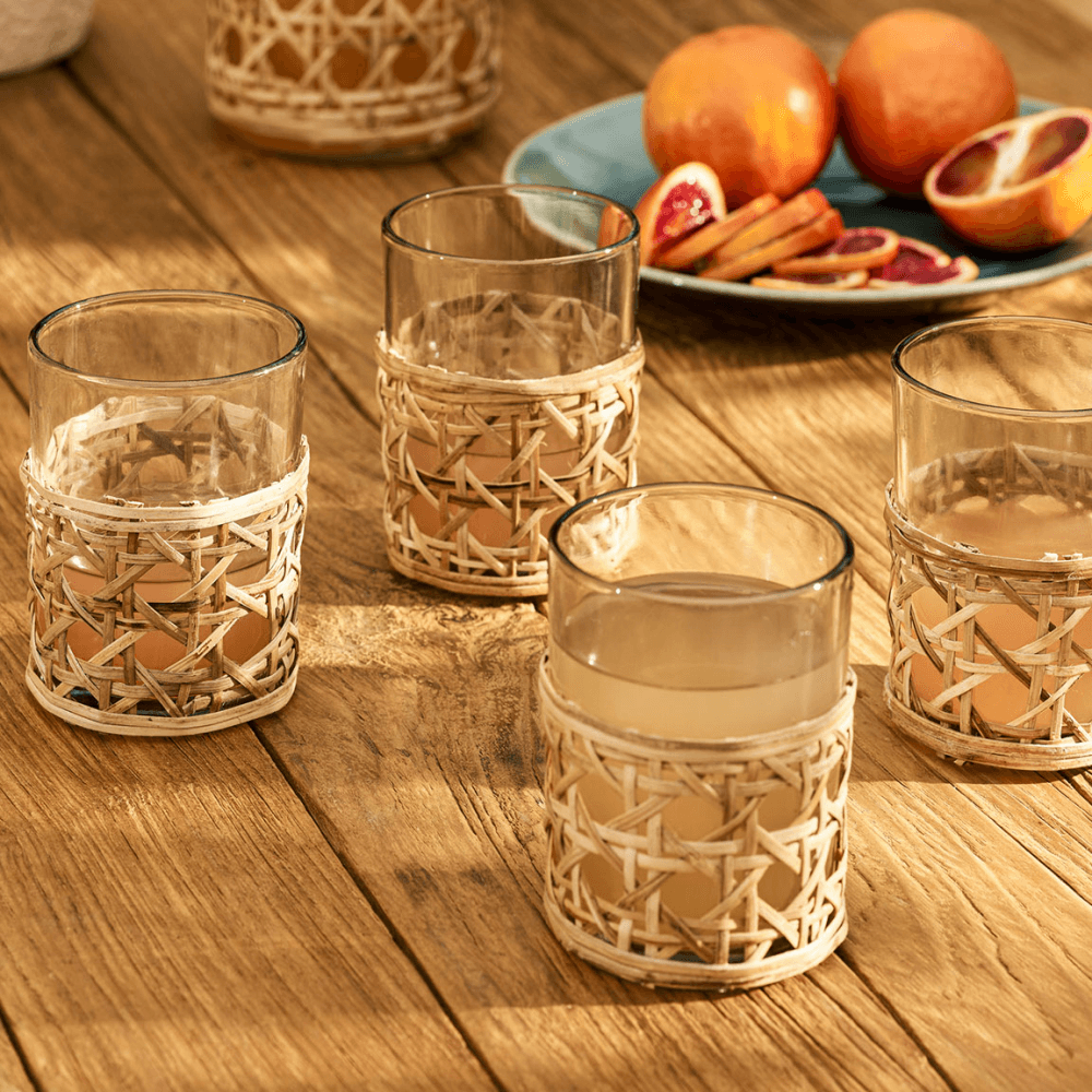 Leafield Woven Set of 4 Tumblers , Clear