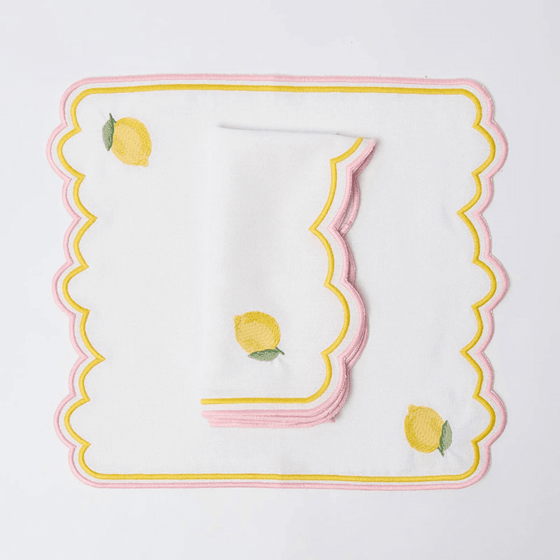 Lemon Set of 4 Napkins, Yellow & Pink
