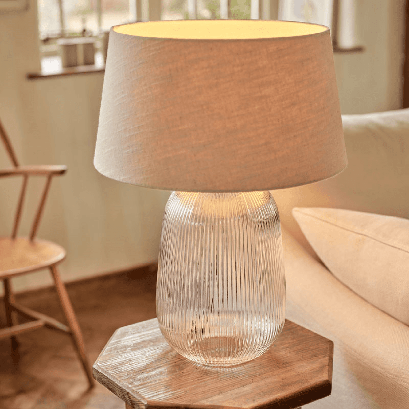 Malton Glass Table Lamp with Linen Shade