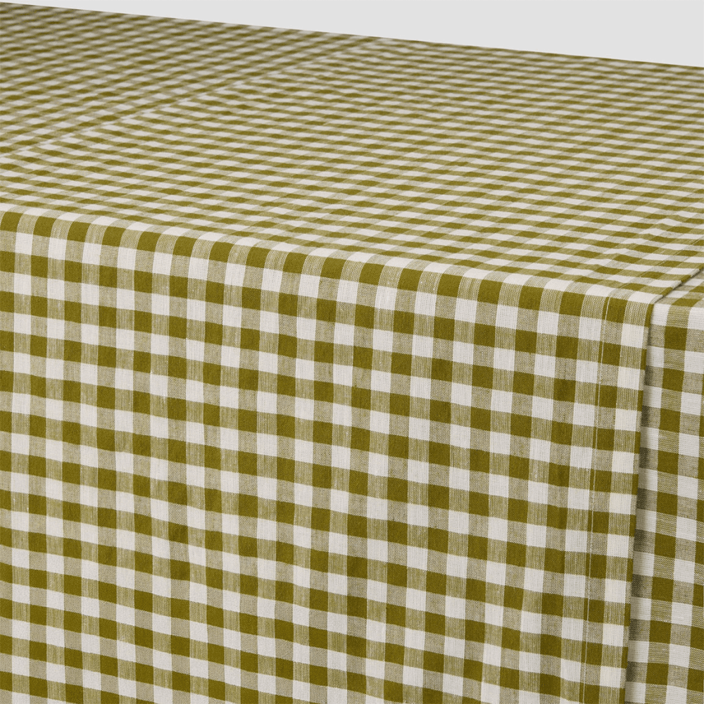 Gingham Linen Blend Runner, Botanical Green
