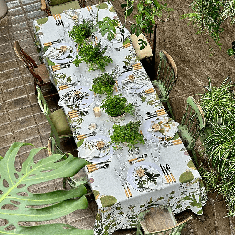 Herb Garden Linen Tablecloth, Green