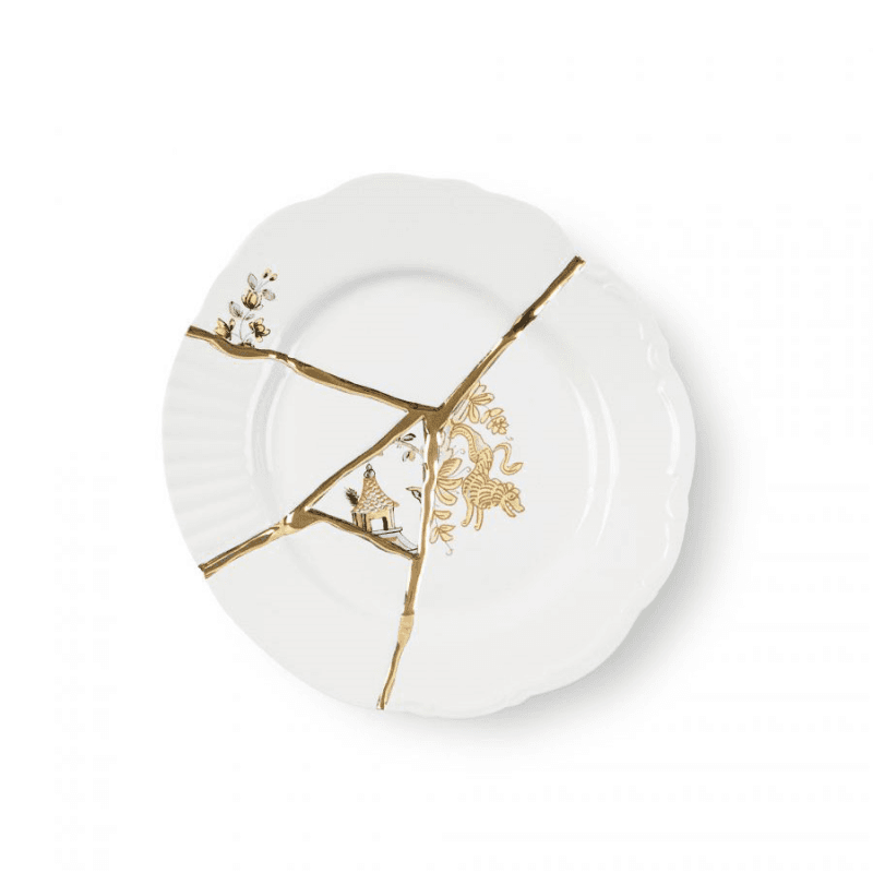Kintsugi - No2 Dessert plate, white/gold