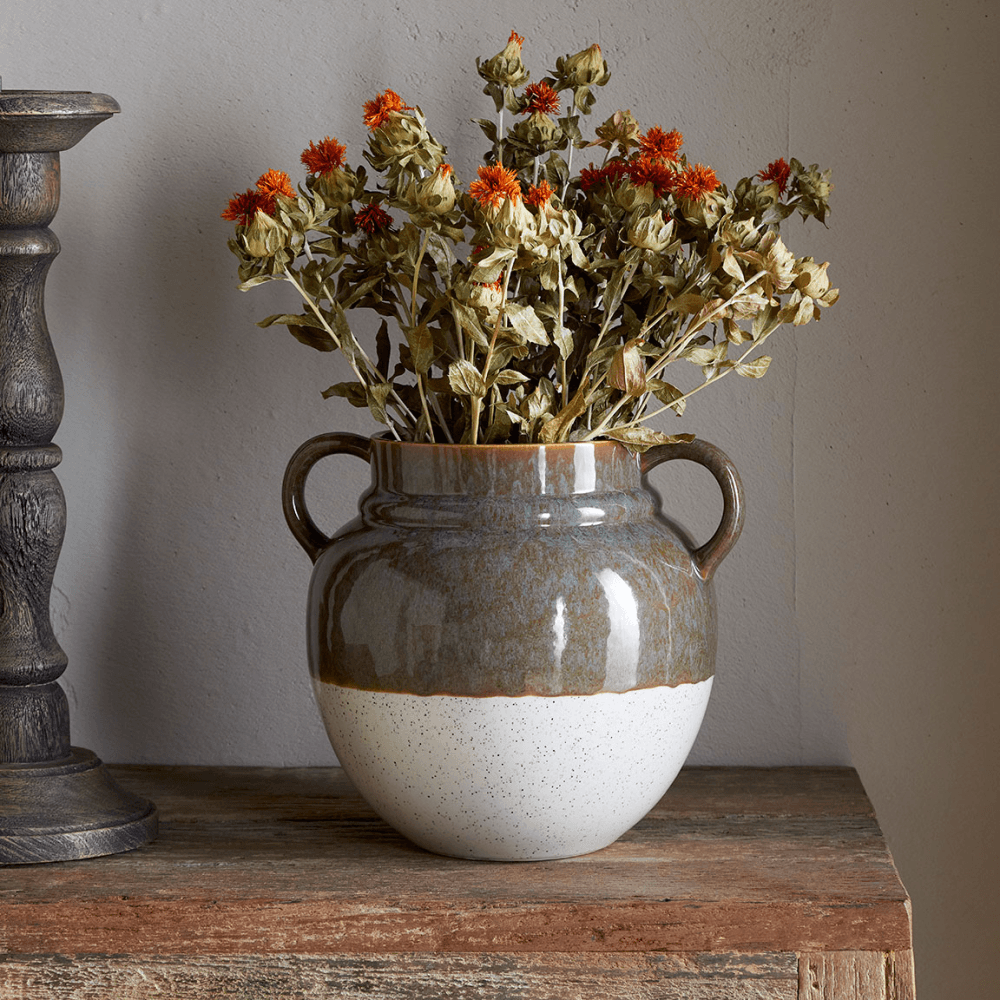 Inha Reactive Glaze Vase, Dark Olive & Natural