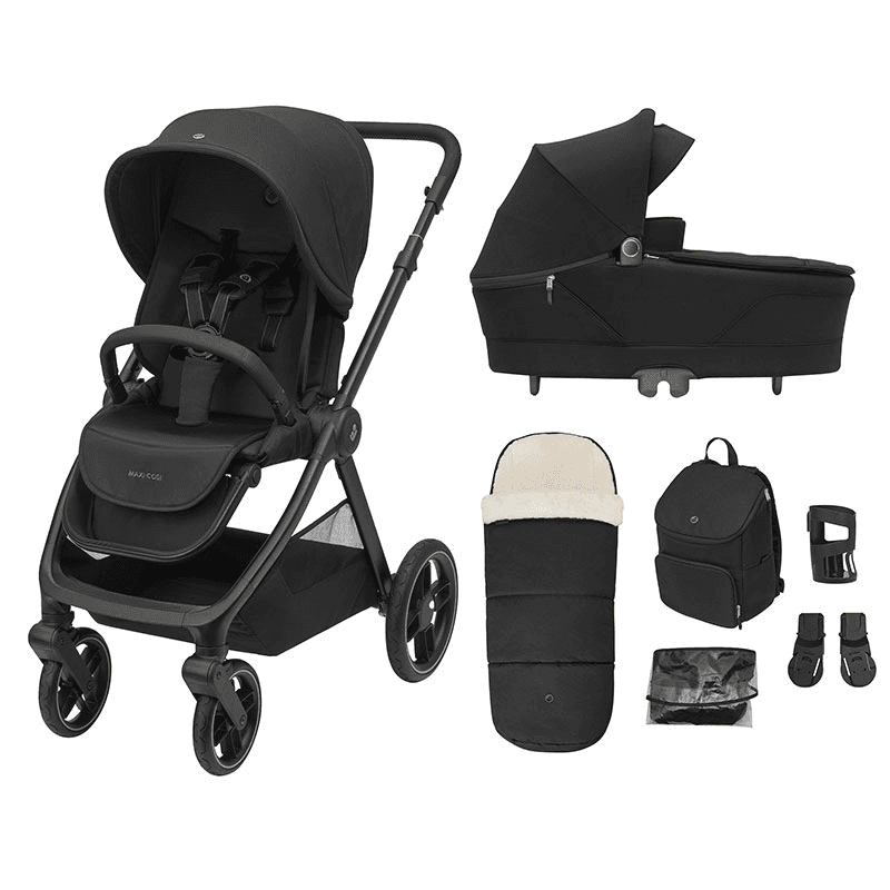Oxford+ Essential 7 Piece Travel System Bundle, Twillic Black
