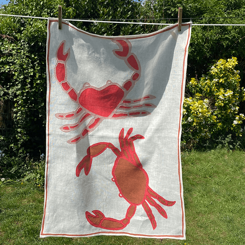 Crab Tea Towel, Red/Pink