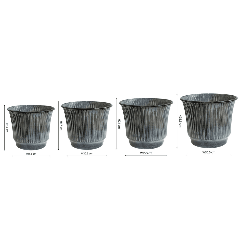 Jasper Set of 4 Metal Ribbed Tapered Planter