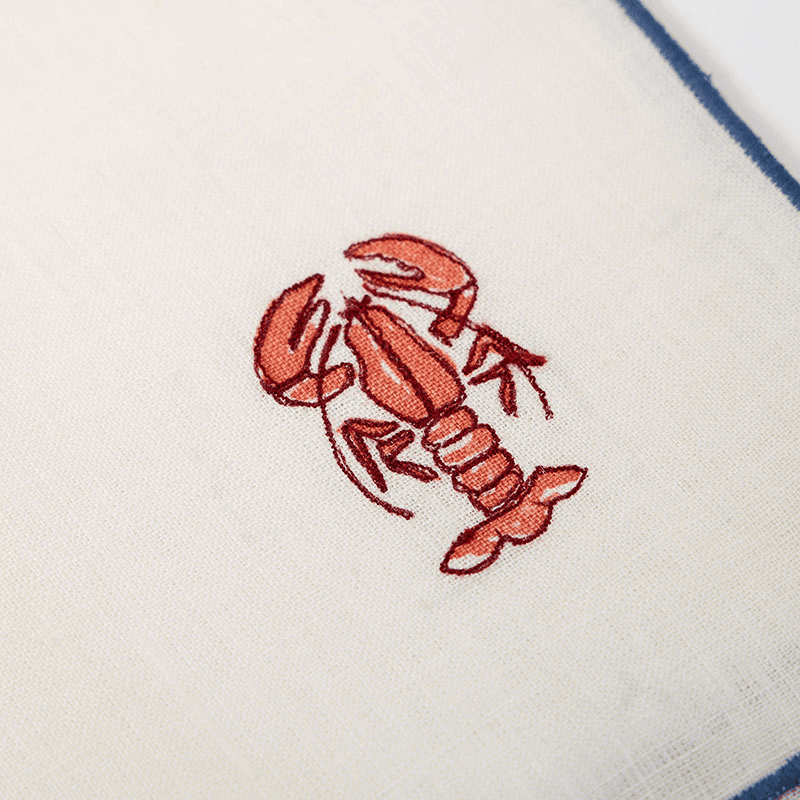 Verdura Embroidered Lobster Linen Napkin, White