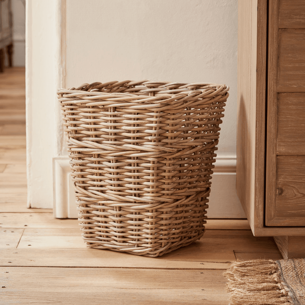 Rattan Square Waste Paper Basket, Natural
