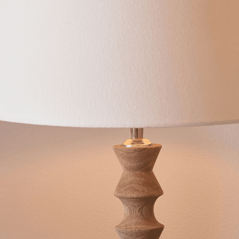 Ayra Modernist Turned Wood Table Lamp Base with Winston Lampshade, White