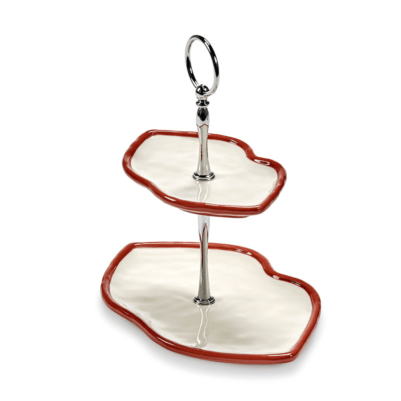 Les Objets Mouleversants by Wouters&Hend Lips Two Tier Cake Stand, Red & White