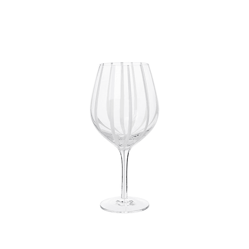 Stripe Set of 4 Red Wine Glasses, Clear & White