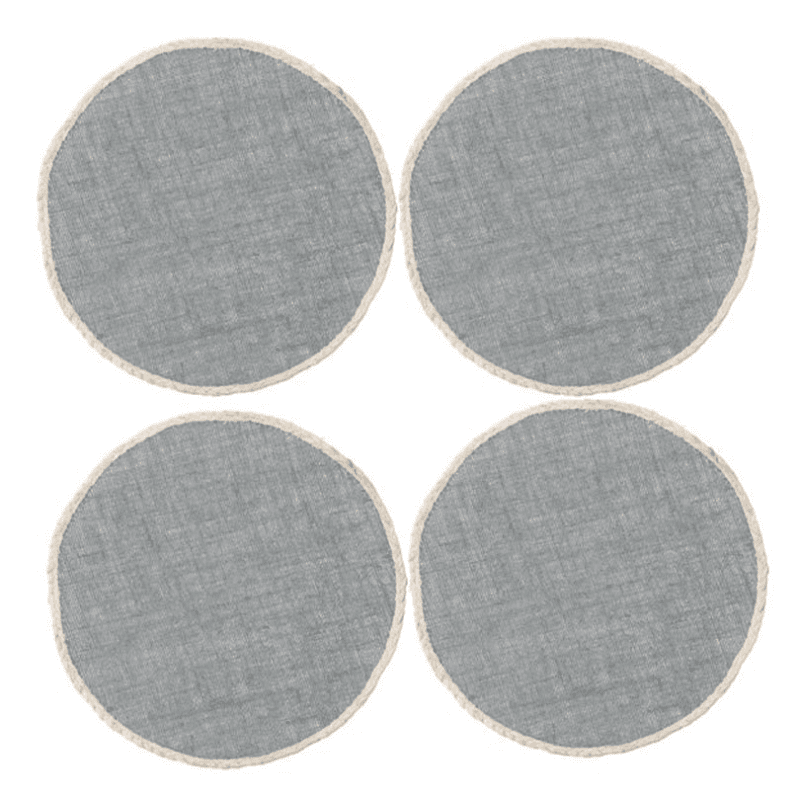 Jute Set of 4 Round Placemats, Grey