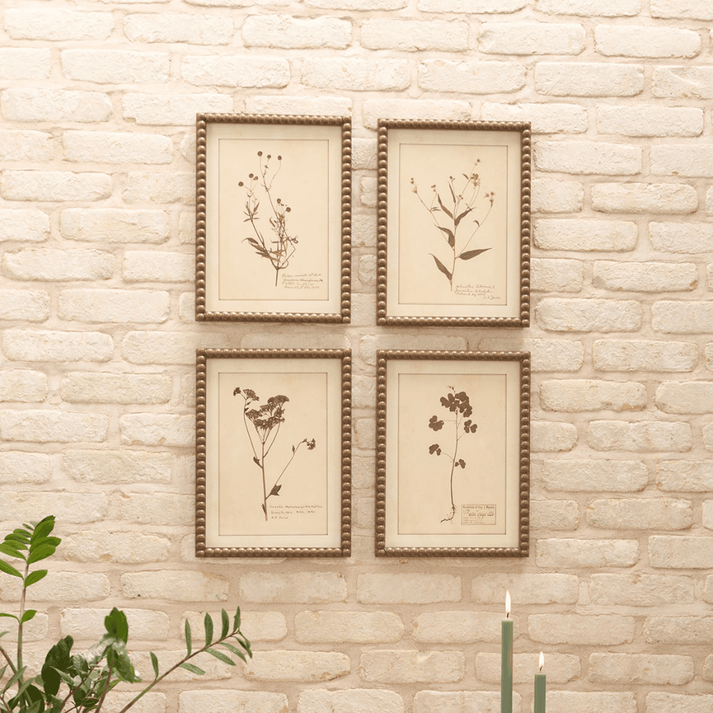 Delicate Floral Set of 4 Wall Art, Brown